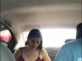 beautiful student changes clothes in the back seat of the uber