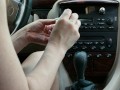 Horny bitch fucked the gearshift lever after masturbating in the car!