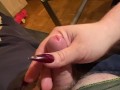 Red Long Nails Massaging Small Cock Slave with hard Glans *Intense Male Orgasm*