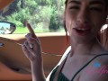 BTS on a date with amateur babe Delilah Day rubbing cock and playing before heading home