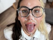 Sexy Schoolgirl Got Hot Cum on Her Face Close up