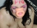 Pig uses hot piss to wash her face full of cum