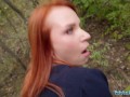 Public Agent Russian redhead fucks outdoors with big cock and nearly caught