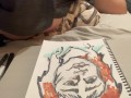 Big tits nipslip while drawing