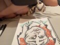 Big tits nipslip while drawing