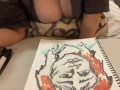 Big tits nipslip while drawing