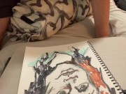 Big tits nipslip while drawing