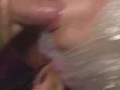 Wrapped in plastic the beautiful blonde gets cum in her mouth