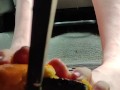 Busting open whole oranges with my BareFeet on my break pedal back pov so you can see it squirt