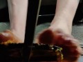 Busting open whole oranges with my BareFeet on my break pedal back pov so you can see it squirt