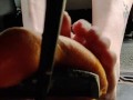 Busting open whole oranges with my BareFeet on my break pedal back pov so you can see it squirt