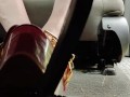 Pedal pumping hard and fast in my platform stripper heels front and back pov