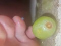 Smashing juicy grapes under my big toes close up under and side pov