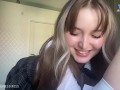 Learning squirting. Schoolgirl went out without a bra and play with nipples right after she got home