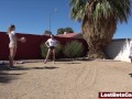 Strip volleyball game followed by a wet pool sex threesome