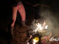 milf pisses standing in a bonfire