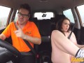 FakeDrivingSchool - Horny busty lady just released from prison seduces her teacher into having sex instead of a lesson