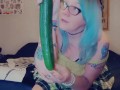 Stuffing tight pink pussy with veggies, squash , LG cucumber & carrot