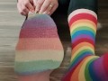 Slow sock removal (long & colorful) with some sexy meaty soles and wiggling & spreading toes