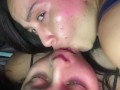A naughty girl sucks my huge tongue