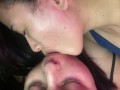 A naughty girl sucks my huge tongue