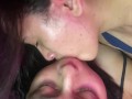 A naughty girl sucks my huge tongue