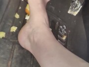 Pedal pumping  and stomping Twinkies barefooted
