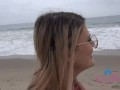 Hanging out with amateur babe Riley Rose on the beach and getting head on the road POV