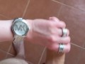 POV Quick Handjob on Vacation with Wristwatch and French Nails