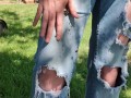 Smearing mud and cake into my ripped jeans front and back