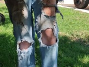 Smearing mud and cake into my ripped jeans front and back