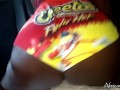Big Ass Ebony 18 year old riding dick in the back of a Taxi wearing booty shorts.