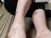 Dirty white ankle socks removed and showing off my long soles