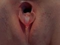 Sexy teen close up spreading pussy open and farting out cum after multiple loads