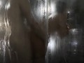 Dick slipped into soapy vagina of petite brunette