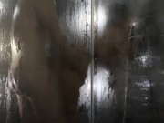 Dick slipped into soapy vagina of petite brunette