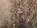 Natural hairy pussy pissing with menstrual cup inside 💦 Close up