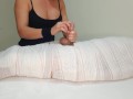 Part3 MUMMIFIED Handjob with interruption of cum for two minutes.