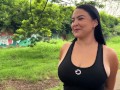 Fan finds busty Daniela Gomez and invites her to fulfill her fantasies outdoors in a public park.