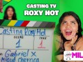 Two cocks in Roxy Hot's mouth and pussy