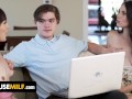 Freeuse Milf - Lucky IT Guy Helps Gorgeous Babes Setup Their Laptop While They Suck His Cock