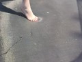 Slow motion jumping on a trampoline in shorts & T-shirt regular woman jumping not a big tit slut