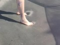 Slow motion jumping on a trampoline in shorts & T-shirt regular woman jumping not a big tit slut