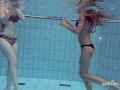 Astonishing babes swimming without clothes and have fun