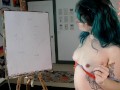 Camgirl Slut painting Slutty Self Portrait on LIVESTREAM