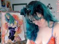 Camgirl Slut painting Slutty Self Portrait on LIVESTREAM