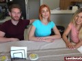 A group of 3 friends playing a strip game that ends with a deep blowjob