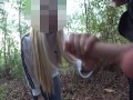 DICK FLASH IN FOREST: Sporty milf caught me jerking off and laughs at my huge cumshot