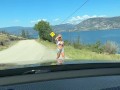 PUBLIC BLOWJOB- horny MILF picked up hitchhiking Hawk Tuahs on strangers big dick