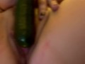 Amelia takes huge cucumber in her pussy and squirts for daddy in mutual masturbation